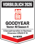 AUTO BILD „Vorbildlich 2026“-Auszeichnung für den Goodyear Vector All Season 4 Reifen, Größe 225/40 R18