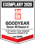 Auto Bild Exemplary 2026 award for Goodyear Vector All Season 4 tyre, size 225/40 R18